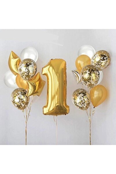 Parti dolabı 1 Yaş Gold Folyo Balon Şeffaf Balon Seti Doğum Günü Parti Seti