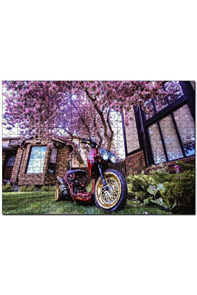 Cakapuzzle Bahçe Pembe Çiçekli Ağaç Ve Modifiyeli Motorsiklet 120 Parça Puzzl...