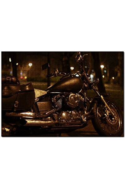 Cakapuzzle Gece Işıkları Altında Siyah Chopper Motorsiklet 500 Parça Puzzle Yapboz Mdf (ahşap)
