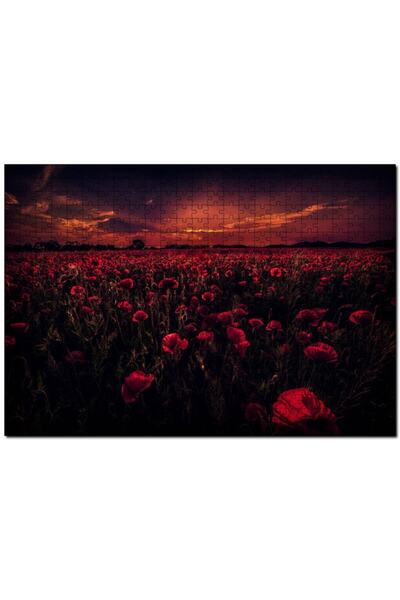 Cakapuzzle Cakasepetim Sunset Poppy Field and Red Skies 1000 Piece Puzzle Jigsaw Mdf (Wood)