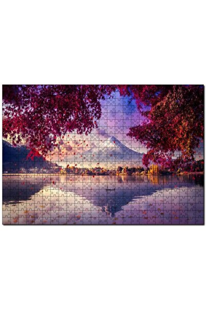 Cakapuzzle Sonbaharda Göldeki Kayık Ve Karlı Zirve 255 Parça Puzzle Yapboz Mdf (ahşap)