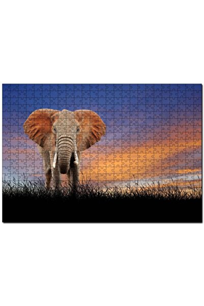 Cakapuzzle Çayırdaki Yetişkin Fil Ve Kızıl Gökler 120 Parça Puzzle Yapboz Mdf...