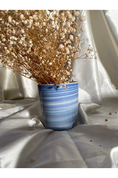 AFAM HEDİYELİK Dekoratif Mavi Zara Desenli Seramik Bitki & Orkide Saksısı