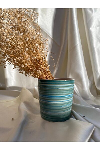 AFAM HEDİYELİK Dekoratif Mavi&yeşil Zara Desenli Seramik Bitki & Orkide Saksısı