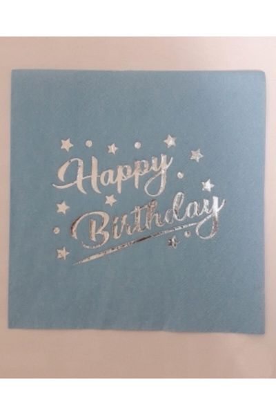MFM Party Happy Birthday Μπλε-ασημί Χαρτοπετσέτα Επιχρυσωμένη 16 Τεμάχια