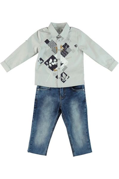Monna Rosa Boy's Denim Trousers Shirt Set