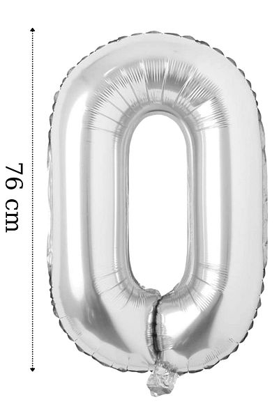 ELGALA Foil Balloon Number 0 Helium Balloon 76 Cm Silver Color