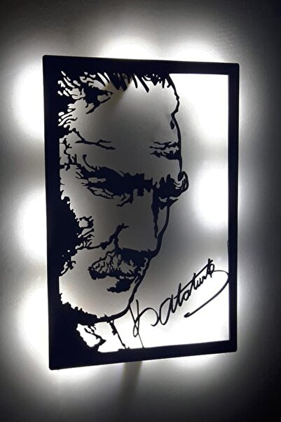 by tuğçe design Özel Kesim Mdf Dekoratif Led Işıklı Atatürk Imzalı 60x40 Tablo