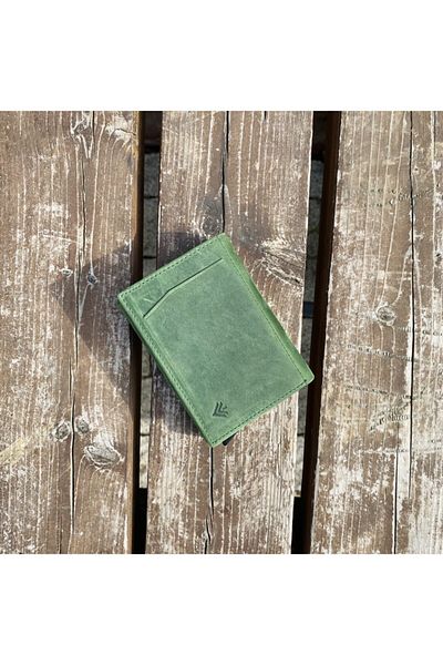 Eminsa Crazy Leather Green Card Holder Wallet with Mechanism