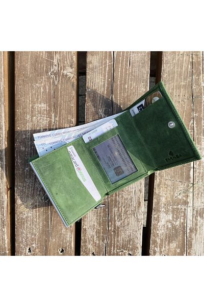 Eminsa Crazy Leather Green Card Holder Wallet with Mechanism