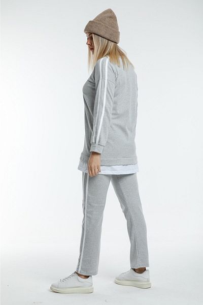 BAV Butik Ayvitrin Gray Women's Tracksuit Set - Ribbed and Crested