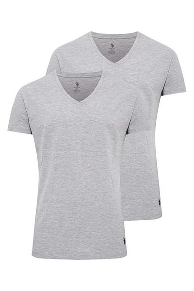U.S. Polo Assn. BASE. Polo Assn. 80194 Men's Gray Melange 2-Piece V-Neck Short Sleeve Undershirt