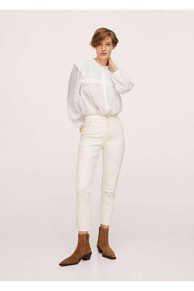 MANGO Woman Γυναικείο εκρού ελαστικό Mom Jean