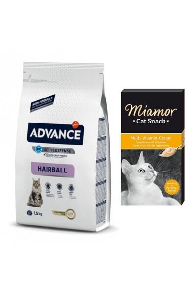 Advance Hairball Hndili Yet.kedi Mama 1,5kg, Hediye Miamor Multi-vitamin Cream