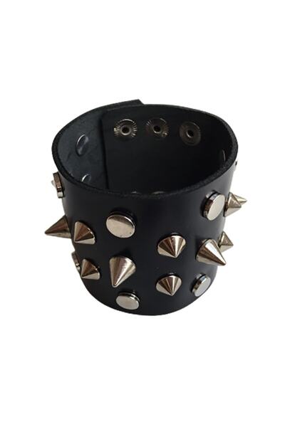 Metal Giyim Tek Sıra Uzun Spike Çift Sıra Zımba Kısa Spike Bileklik