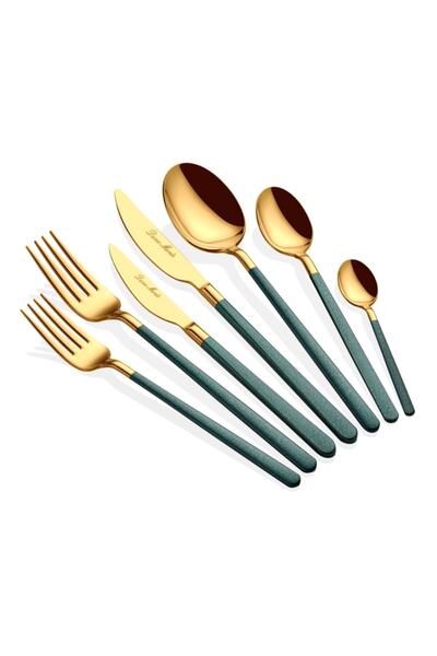 Dame Marie Allegra 42 Parça Green Gold 6 Kişilik Çatal Kaşık Bıçak Takımı