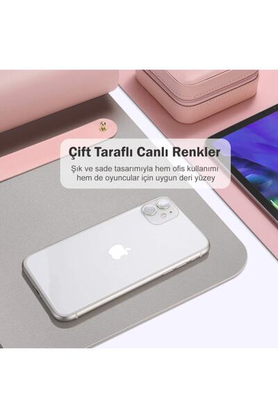 Xrades Çift Renk Deri Mousepad Laptop Bilgisayar Için 80x40 Cm Pembe Ve Gri