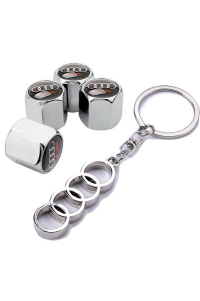 GARDENAUTO غطاء صمام أودي Q2 كروم ملون 4 قطع وسلسلة مفاتيح كروم