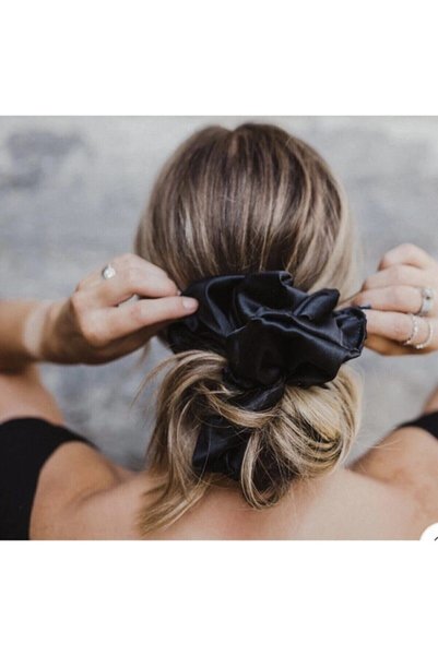 Deko Dekor Set de 3 agrafe de păr din satin negru pentru femei de dimensiuni mari + medii + mici