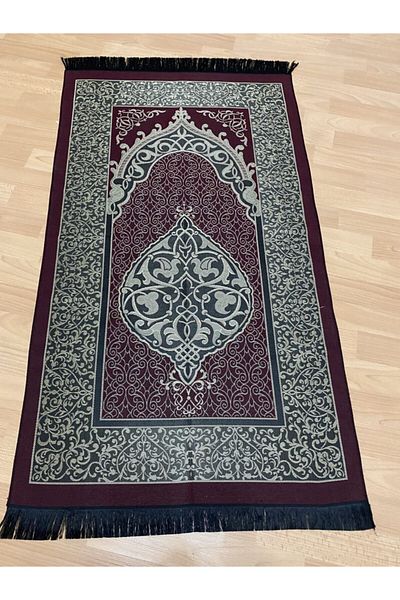 AYHANHOME مجموعة هدايا منقوشة مهدبة سجادة صلاة حمراء من قماش التفتا