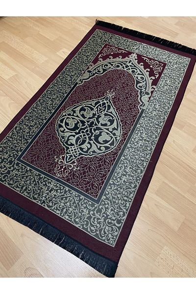 AYHANHOME مجموعة هدايا منقوشة مهدبة سجادة صلاة حمراء من قماش التفتا