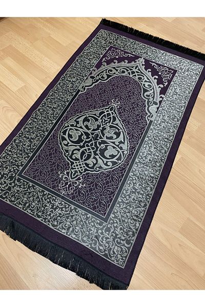 AYHANHOME مجموعة هدايا منقوشة مهدبة سجادة صلاة أرجوانية من قماش التفتا