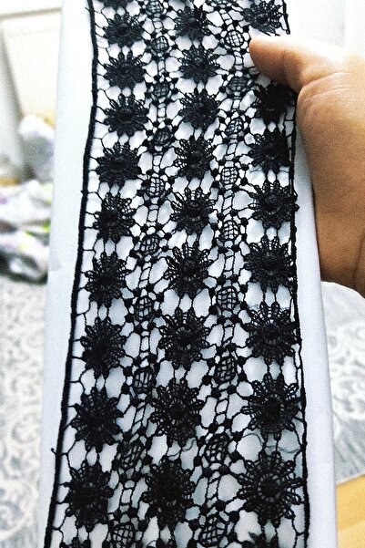 DUAYEN Güpür Siyah Çiçek Desen 1 Metre