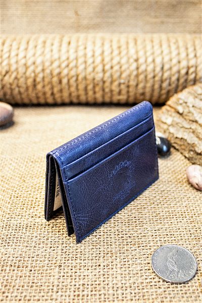 willpolo Γνήσιο δέρμα Crazy Leather Minimalist Navy Blue Θήκη για κάρτες