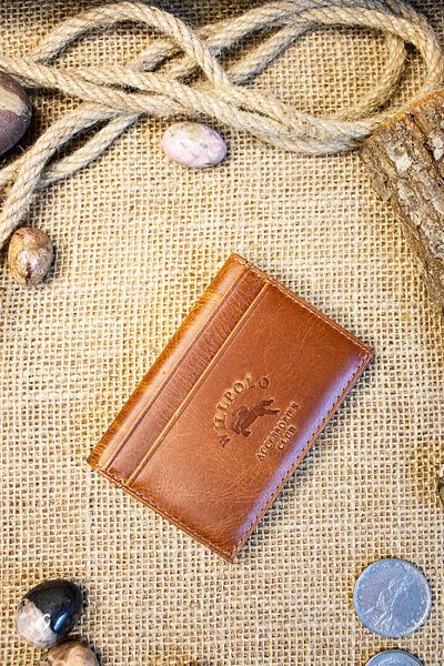 willpolo Γνήσιο δέρμα Crazy Leather Minimalist Tan Card Holder