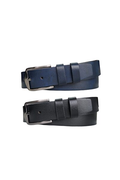 Kar-Pa 100% Genuine Leather Set of 2 Plain Canvas Pants Belt 4cm: Black-Navy ...
