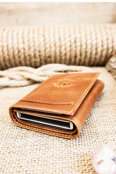 willpolo Портфейл с механизъм за карти от естествена кожа Crazy Leather, кафяв