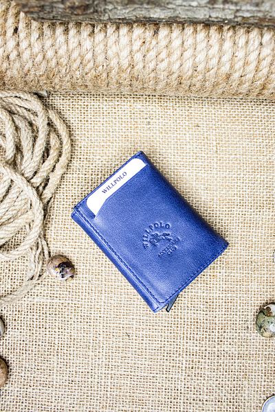 willpolo Πορτοφόλι θήκης κάρτας από γνήσιο δέρμα Crazy Leather Mechanism Navy Blue