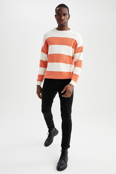 DeFacto Oversize Fit Crew Neck Color Block Knitwear Sweater