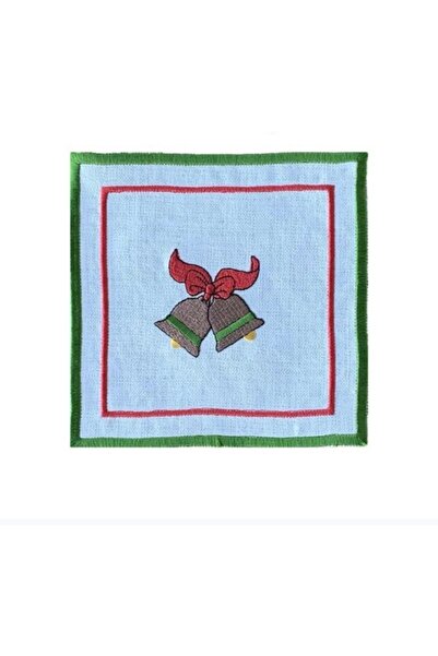 cantasarım ev tekstili Yılbaşı Işleme Keten Sunumluk Kokteyl Peçetesi 15x15 Cm