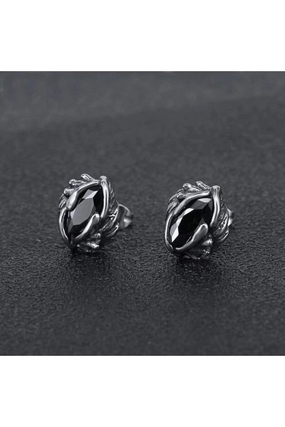 northstarshop Leaf & Thorn Design Gothic Zircon Stone Interlocking 316l Steel Earrings Pair