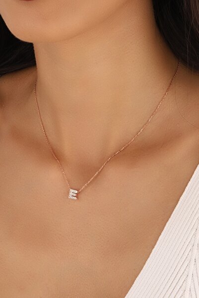 Mistik Silver Taşlı Minik Üç Boyutlu Harf Kolyeler  E