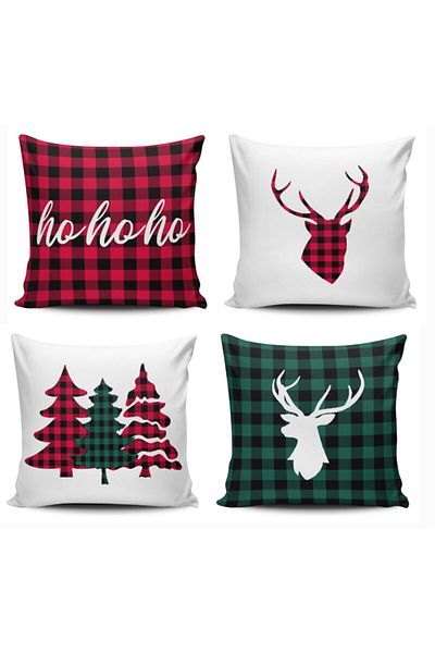 Alacastore New Year's Deer and Pine Tree Themed 4-Piece Throw Pillow Cover Set 43x43