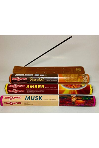 EBUDAVUD 60 Adet Tütsü Amber,sandal Ağacı Musk  Ve Ahşap Tütsü Kayığı