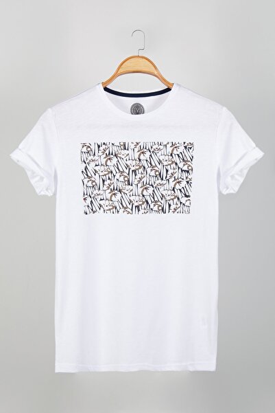 COLLIE Tricou alb cu imprimeu pentru bărbați Vavn20y-3400652