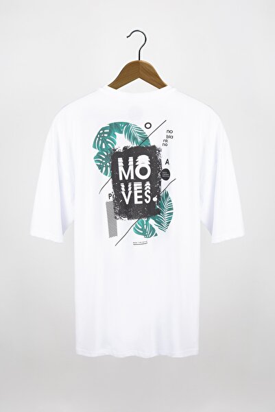 COLLIE Tricou cu imprimeu pentru bărbați, supradimensionat, cu gât crew, alb,...