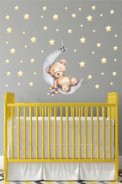 Sticker Ekspres Aydede Sevimli Ayıcık Yıldızlar Çocuk Odası Duvar Sticker Set