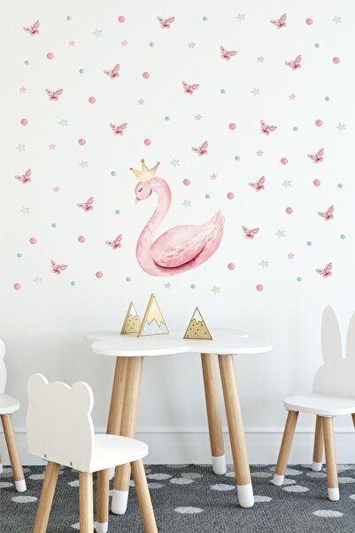 Sticker Ekspres Kuğu Yıldız Puantiye Kelebek Çocuk Odası Duvar Sticker Seti