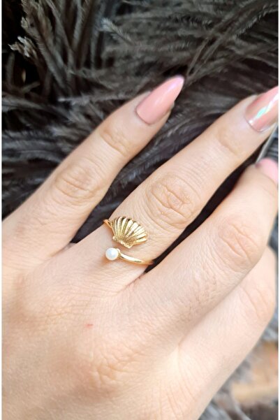 WONDER TOUCH 24k Altın Kaplama Incili Istiridye Yüzük,ayarlanabilir Inci Yüzü...