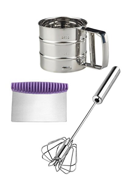 Genel Markalar Un Eleği + Çelik Yumurta Çırpıcı Mikser Karıştırıcı + Hamur Ke...
