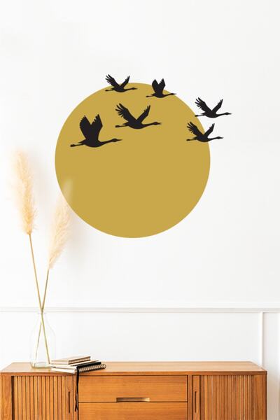 hediyepostası Günbatımı Kuşlar5 Duvar Sticker Dekoratif Duvar Çıkartma Sticker Gold Siyah Kombin Siyah 50 X 50