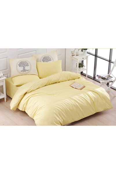 CHARLOTTE طقم غطاء لحاف مزدوج بلون سادة مصنوع من القطن بنسبة 100% (4 أغطية وس...