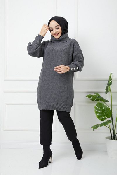 Pamuk Butik Pulover de damă antracit cu gât înalt