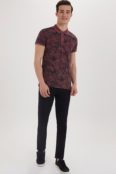 Lee Cooper Men's Huge Pique Polo Collar T-Shirt Claret Red 192 LCM242022