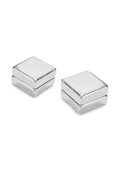 TakıConcept Deliksiz Mıknatıslı Çelik Kare Küpe Gümüş