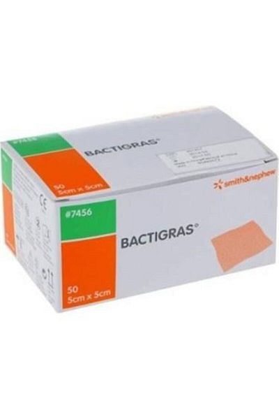bactigras غطاء من التول المطهر للعناية بالجروح والحروق 50 قطعة 5x5 سم